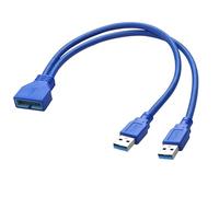 MEIRIYFA Cavo di intestazione Dual USB 3.0 tipo A a 20 pin, doppia porta USB 3.0 tipo A maschio a 19/20 pin, scheda madre, cavo di prolunga ad alta velocità 5 Gbps (blu, 30 cm)