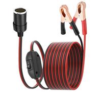 MEIRIYFA Presa accendisigari da auto con clip di alligatore, 12 V-24 V, presa accendisigari a doppia batteria, cavo di prolunga con interruttore per auto, barche, camion (2 m)