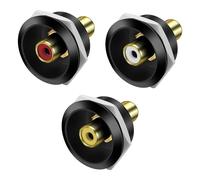 MEIRIYFA RCA Panel Mount Connectors, RCA femmina a femmina, adattatore rotondo incorporato filettato fisso, amplificatore per altoparlante audio video Phono (3 pezzi) (nero)