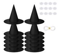 MEIRRAI 12 Pezzi Cappello Strega, Appendere Pieghevole Nero Cappello Strega di Halloween, Accessori per Costume da Strega, con Lenza e Gancio Adesivo
