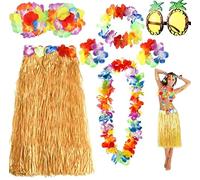 Meiruier Gonna Hawaiana,Costume da Hula Hawaiano Festa di Carnevale Bambina Ragazza Gonna di Hula Erba con collana hawaiana per Festa Hawaiana Luau Party Decorazione Festa in Spiaggia (giallo-1)
