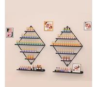 Meisax Set di 2 scaffali per unghie in metallo a forma di diamante, organizer per smalti con 5 livelli, supporto per smalto a parete, per oli essenziali, rossetto (nero)