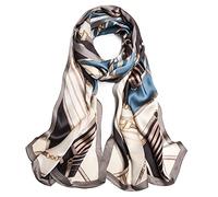 MEISEE Sciarpa lunga in 100% seta di gelso per le donne grande scialli per protezione solare oblunga avvolge collo foulard per capelli impacchi per capelli confezione regalo, Caffè+blu, 67 * 21in