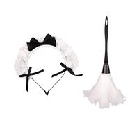 MEISH Confezione da 2 accessori per cameriera francese, fascia in pizzo increspato con piume, spolverino Lolita, fascia per donne e ragazze, decorazione per feste di Halloween, bianco, Taglia unica
