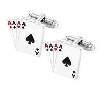 MEISH Gemelli da poker a forma di carte da gioco a quattro assi, smaltati, in lega d'argento, per camicia, smoking, da uomo, accessori da gioco, design con carte da casinò, abbigliamento casual