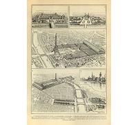 Meishe Art Vintage poster stampa artistica antenna Bird' s Eye View of Paris City Eiffel Tower architettura Panoramic AirScape paesaggio schizzo Wall Art