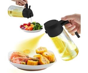 MEISINNI Spruzzatore Olio Spray, 3 in 1 Spruzzatore Olio Spray, 460 ml Spruzzatore Olio Spray per olio alimentare, Vetro borosilicato, Spruzzatore Olio Spray per friggitrici ad aria bianco NERO