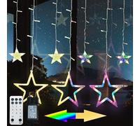 Meision Catena di luci da esterno a stelle, 2,3 metri, 138 LED, 4 colori che cambiano corrente, con 11 modalità, telecomando, timer, gancio, catena luminosa espandibile per finestre di Natale