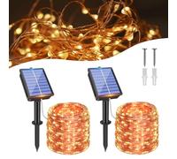 Meision Catena di luci solari per esterni, 20 m, 200 LED, filo di rame, per esterni, con 8 modalità + IP65, resistente alle intemperie, per giardino, balcone, 2 pezzi, bianco caldo