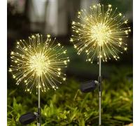 Meision Lampade solari per esterni da giardino, 2 pezzi con 150 LED, luci solari a forma di fuochi d'artificio per giardino con 8 modalità, lampade solari impermeabili a forma di dente di leone per