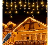 Meision Luci di Natale da Esterno Cascata 10m 400LEDs Tenda Luminosa Natale con 8 Modalità, Timer, Funzione di Memoria, IP44 Impermeabile, Luci Natale Esterno per Balconi, Gronda, Feste, Bianco caldo