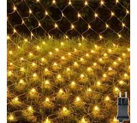 Meision Rete luminosa per esterni, 1,5 x 1,5 m, 100 LED, catena luminosa interna con timer + spina a 9 modalità + funzione di memoria, IP44 espandibile in rete per balcone, cespugli, giardino, bianco