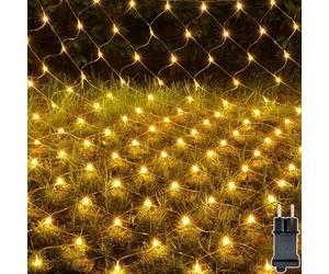 Meision Rete luminosa per esterni, 1,5 x 1,5 m, 100 LED, catena luminosa interna con timer + spina a 9 modalità + funzione di memoria, IP44 espandibile in rete per balcone, cespugli, giardino, bianco