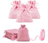 MEISO 30 sacchetti di iuta per coriandoli, sacchetti per bomboniere con nastro di raso per matrimonio, battesimo, comunione, nascita, festa di compleanno (Rosa)