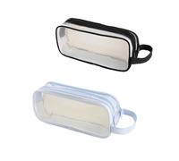 MEISO Astuccio trasparente con 2 scomparti, 2 pezzi, astuccio per matite, grande capacità, grande capacità, per adolescenti, studenti, adulti, ufficio, (blu chiaro + nero)