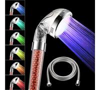 MEISO Soffione doccia con tubo, 7 colori mutevoli, con pressione LED, risparmio d'acqua, regolatore di temperatura, addolcitore d'acqua
