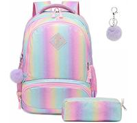 Meisohua Zaino Glitter per Ragazze Arcobaleno - Zaino Prescolare per Bambini Carino Zaino da Viaggio Leggero Bel Regalo da Giorno Casual per Ragazze 2 Packs - Shiny Pink
