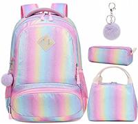 Meisohua Zaino Glitter per Ragazze Arcobaleno - Zaino Prescolare per Bambini Carino Zaino da Viaggio Leggero Bel Regalo da Giorno Casual per Ragazze 3 Packs(Shiny Pink)