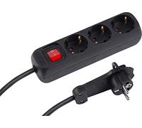 Meister 7430200 Multipresa a 3 prese - Presa extra piatta - Cavo da 2 m - Nero - IP20 interno - Interruttore illuminato/multipresa con spina piatta