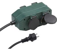 Meister 7435070 - Prolunga in gomma con protezione da contatto, per esterni, classe di protezione: IP44 a 4 vani, 2 m Verde/Nero