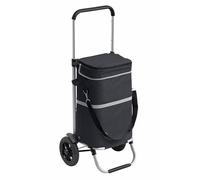 Meister Carrello per la spesa Premium nero, 45 l, pieghevole, con pneumatici, borsa termica e manico telescopico, resistente alla pioggia, con gancio per carrello della spesa