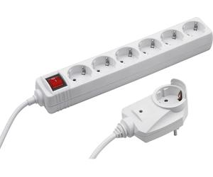 Meister Ciabatta elettrica a 6 prese, con spina aggiuntiva - cavo da 2 m - bianco - IP20 per interni - Interruttore/Powersplit/spina con protezione da sovratensione/multipresa Tido 6 prese/7430840