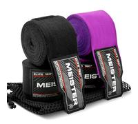 Meister Elite - Fasce per mani da adulto per MMA e boxe, confezione da 2 paia con borsa a rete, colore: nero/viola reale