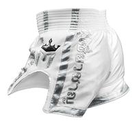 Meister ELITE Muay Thai Shorts - Completamente elastico in vita w/Mesh, Bianco / Argento, X-Large (36-37)