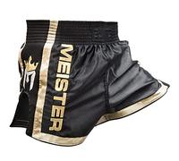 Meister Elite Muay Thai Shorts - Completamente Elastico in Vita w/Mesh, Nero/Oro, 52/53 IT