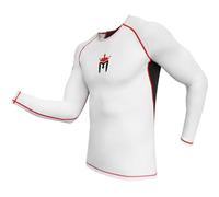 Meister Rash Guard Premium a Manica Lunga per MMA, BJJ & Immersioni - Bianco/Rosso - Taglia M