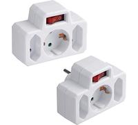 Meister Spina intermedia 3 x 2 pezzi in set di slot, interruttore illuminato, IP20, uso interno a risparmio energetico, adattatore presa/spina europea, 7421230, 2 euro/1 Schuko