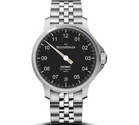 MeisterSinger Bracciale in acciaio inossidabile con quadrante nero sunray Unomat UN902