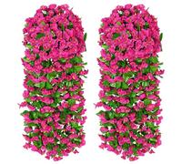 MEIVINES Fiori Finti Pendenti Da Esterno Gloria Mattutina 2 Pezzi Fiori Di Edera Rosa rossa Finti Fiori Di Vite Pendenti Artificiali Realistici Per Matrimonio Giardino Parete Balcone