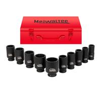 Meiwaltee 1" Set Bussole a Impatto Profondo da | Assortimento Jumbo da 10 pezzi Dado a impatto profondo Misure metriche 22-50 mm | Design a 12 punte | Custodia in metallo | Acciaio Cr-Mo