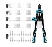 Meiwaltee 13" Rivettatrice a Pistola Professionale con 100 Pezzi Rivetti, Kit di rivettatrici a Doppia Mano Resistente con 5 Testa Intercambiabile 6.4-4.8-4.0-3.2-2.4MM per Metallo, Automobili etc