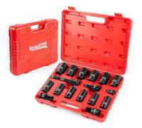 Meiwaltee 3/4" Set di Bussole a Impatto | 80MM Profondo | Assortimento Jumbo da 17 pezzi Dado a impatto profondo Misure metriche 17-38 mm | Barre di estensione | Acciaio Cr-Mo.