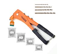 Meiwaltee Rivettatrice Manuale con 200 Rivetti e 4 Trapano HSS, Professionale Lega di Alluminio Rivettatrice, 4 Misure 2,4MM-3,2 MM-4,0MM-4,8MM-Utensili per Metallo, Plastica, Riparazioni Auto