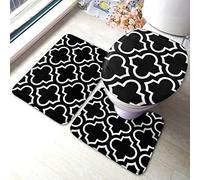 Meiya-Design - Set di tappetini da bagno in bianco e nero, 3 pezzi, morbidi tappeti da bagno per doccia, tappetino da contorno e coperchio per WC, perfetta combinazione di lusso e comfort