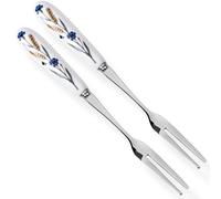 MEIYAHOME Forchette da frutta in acciaio inox 18-10, con manico in ceramica bianca, bordi lisci lucidati a specchio, 14,5 cm, SUS304, forchetta da dessert con motivo a covone di grano e fiordaliso blu