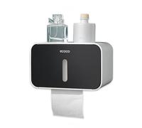 Meiyijia Porta carta igienica da parete, con ripiano di stoccaggio, autoadesivo senza foratura: installazioni da bagno con impermeabile e antipolvere (nero)