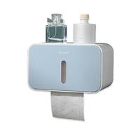 Meiyijia Porta carta igienica da parete, con ripiano di stoccaggio, autoadesivo senza foratura: installazioni da bagno con impermeabile e antipolvere (blu)