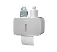 Meiyijia Porta Rotoli Carta igienica con Supporto Porta Cellulare fissato al Muro Bagno,Porta Carta Igienica Senza Foratura,Autoadesivo,con Copertura Impermeabile e Antipolvere (Bianco + grigio)