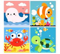 MEIYUDA 4 Pezzi Dipingere con i Numeri Bambini con Telaio Animale, Vita marina fai da te Paint by Numbers Dipingere i Numeri Bambini Età 4-8-12, Decora la Casa Regalo 20x20cm
