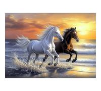 MEIYUDA 5D Diamond Painting Kit Completo Cavalli, Animale Pittura Diamante per Bambini Diamond Painting, Fai-da-te Diamond Painting DIY Strass Ricamo a Punto Croce Decorazione per Casa 40x30cm