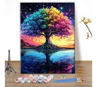 MEIYUDA Dipingere con i Numeri Adulti Albero Della vita Colorato, Pittura a Olio Kit Paint by Numbers fai da te Quadri da Dipingere Numerat, Pittura Adulti Decora la Casa Regalo 30x40cm(Senza Cornice)