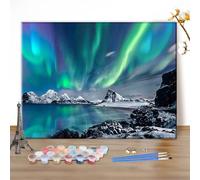 MEIYUDA Dipingere con i Numeri Adulti Aurora Boreale, Pittura a Olio Kit Paint by Numbers, fai da te Quadri da Dipingere Numerat, Pittura Adulti Decora la Casa Regalo 50x40cm(Senza Cornice)
