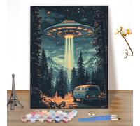 MEIYUDA Dipingere con i Numeri Adulti Bus nella foresta, UFO Pittura a Olio Kit Paint by Numbers, fai da te Quadri da Dipingere Numerat, Pittura Adulti Decora la Casa Regalo 40x50cm(Senza Cornice)