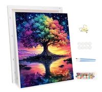 MEIYUDA Dipingere con i Numeri Adulti con Telaio Albero Della vita Colorato, Kit di Pittura a Olio su Tela Fai-da-Te con Pennelli Pittura a Pigmento Acrilico Disegno 30x40cm(Scatola regalo)