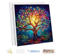 MEIYUDA Dipingere con i Numeri Adulti con Telaio Albero Della vita Colorato, Kit di Pittura Acrilica per Adulti Principianti Facile su Te, Paint by Numbers Pittura Decora la Casa Regalo 30x30cm