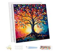 MEIYUDA Dipingere con i Numeri Adulti con Telaio Albero Della vita Colorato, Pittura a Olio Kit Paint by Numbers, fai da te Quadri da Dipingere Numerat, Pittura Decora la Casa 30x30cm(Scatola regalo)